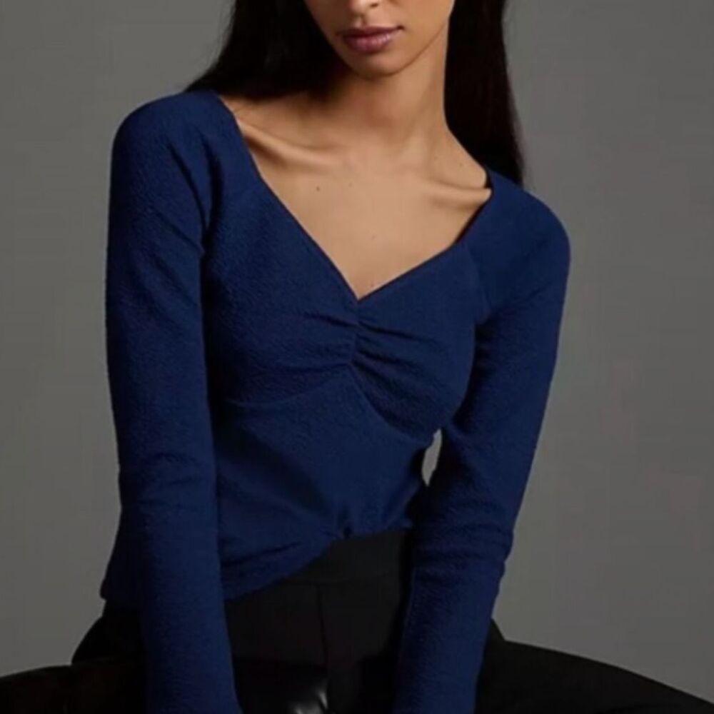 Anthropologie Maeve Navy Blue Knit Top Size XS
